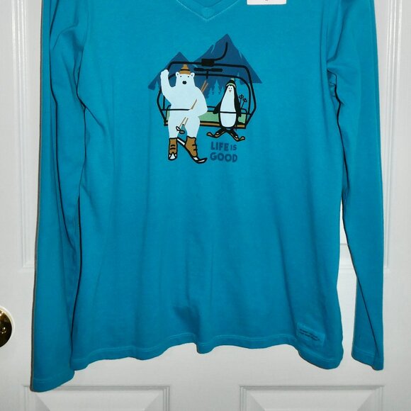BRAND NEW LIFE IS GOOD LONG SLEEVE WOMENS SHIRT - SKI LIFT - BEAR, PENGUIN - M - Picture 2 of 2